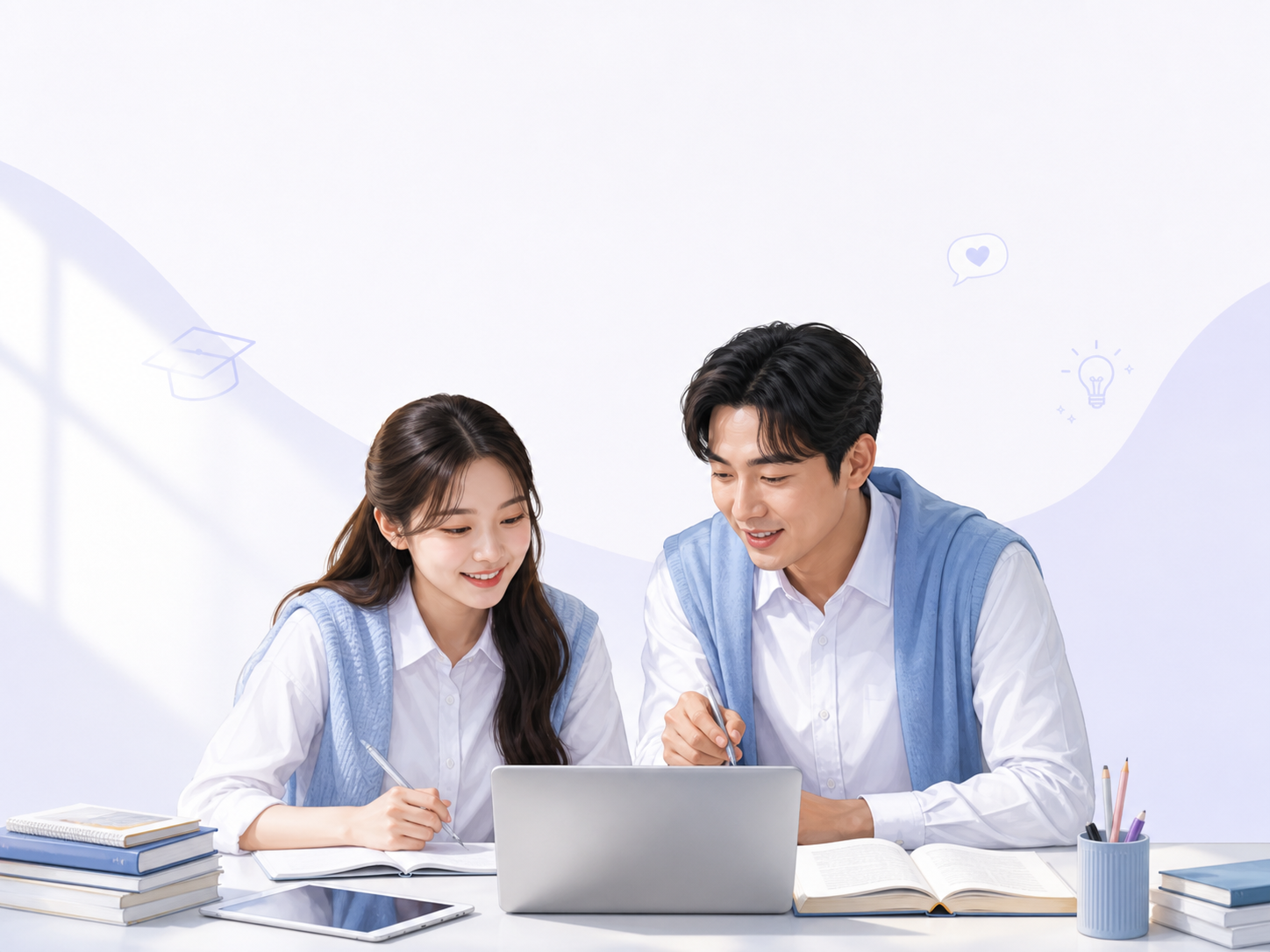 노트북으로 함께 학습하는 학생과 선생님